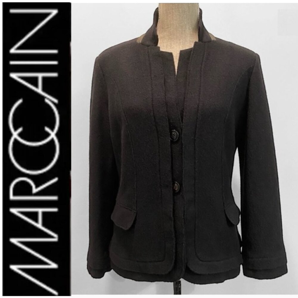Marc Cain Virgin Wool Black High Collar Blazer Size 10 US Classic Style